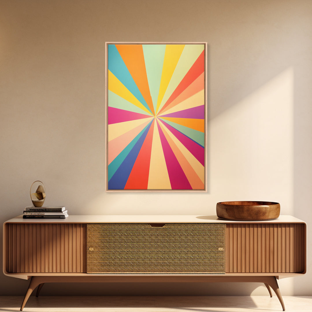 Carmine Pink, Sunglow Yellow, Mint Green and Deep Saffron Mid-Century Modern Abstract Wall Art, Canvas Print, Retro Boho Decor