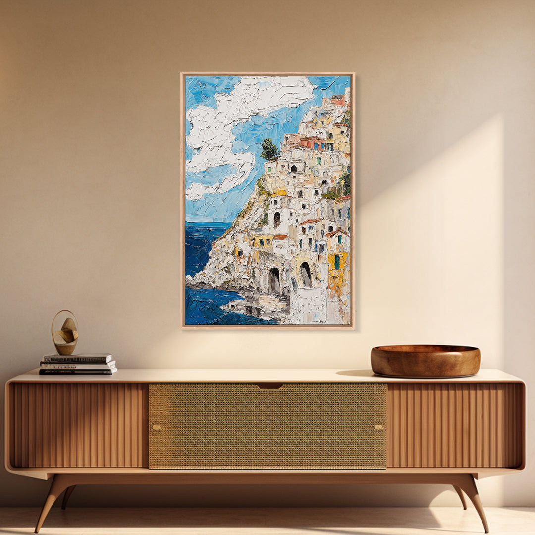 Boho Style Minimalist Wall Art - Italian Seaside Village Canvas Print - Retro Vacation Decor, Vacation Gift Idea