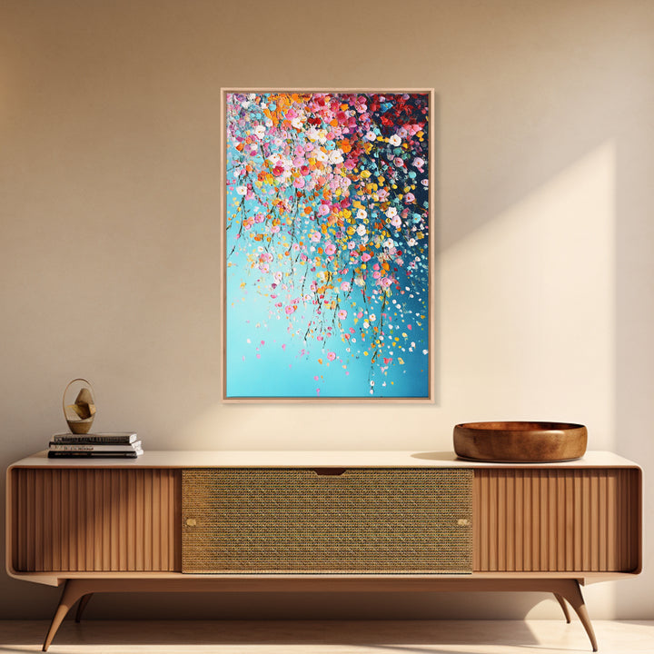 Beautiful Wild Flower Wall Art with Turquoise Background, Modern Farmhouse, Boho Style living room art, Minimalist Floral Print