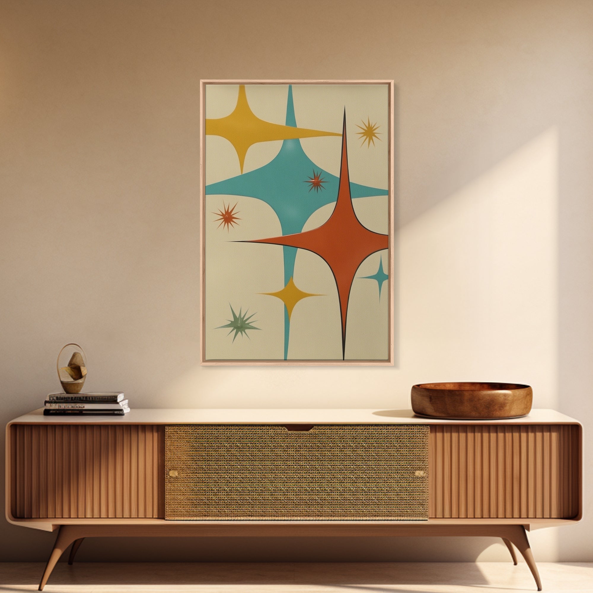 Art Deco Star Burst Canvas Print Wall Art, Retro 50s Style