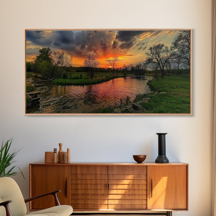 Abstract Landscape Wall Art Framed Canvas Print, East Texas At Sunset Photography Style Print, Original Wall Art, Panoramic Art