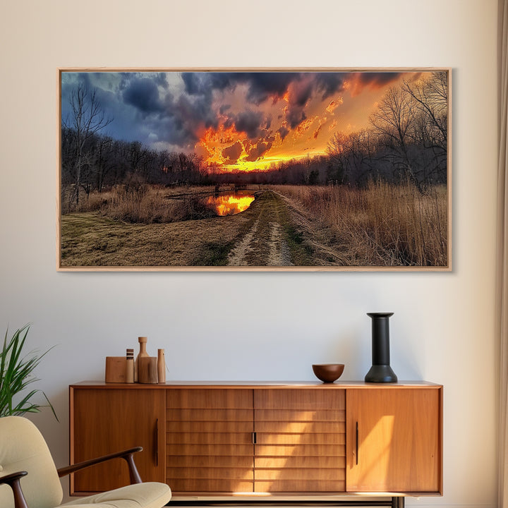 Country Roads, Framed Canvas Print, East Texas Photography Style Wall Art, Panoramic Wall Art, Rustic Farmhouse Decor