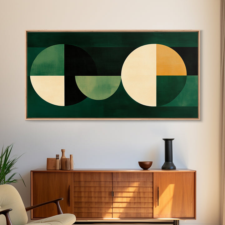 Abstract Wall Art Emerald Green Geometric Canvas Print, Large Framed Modern Art, Mid Century Abstract Home Decor, Minimalist Statement Piece