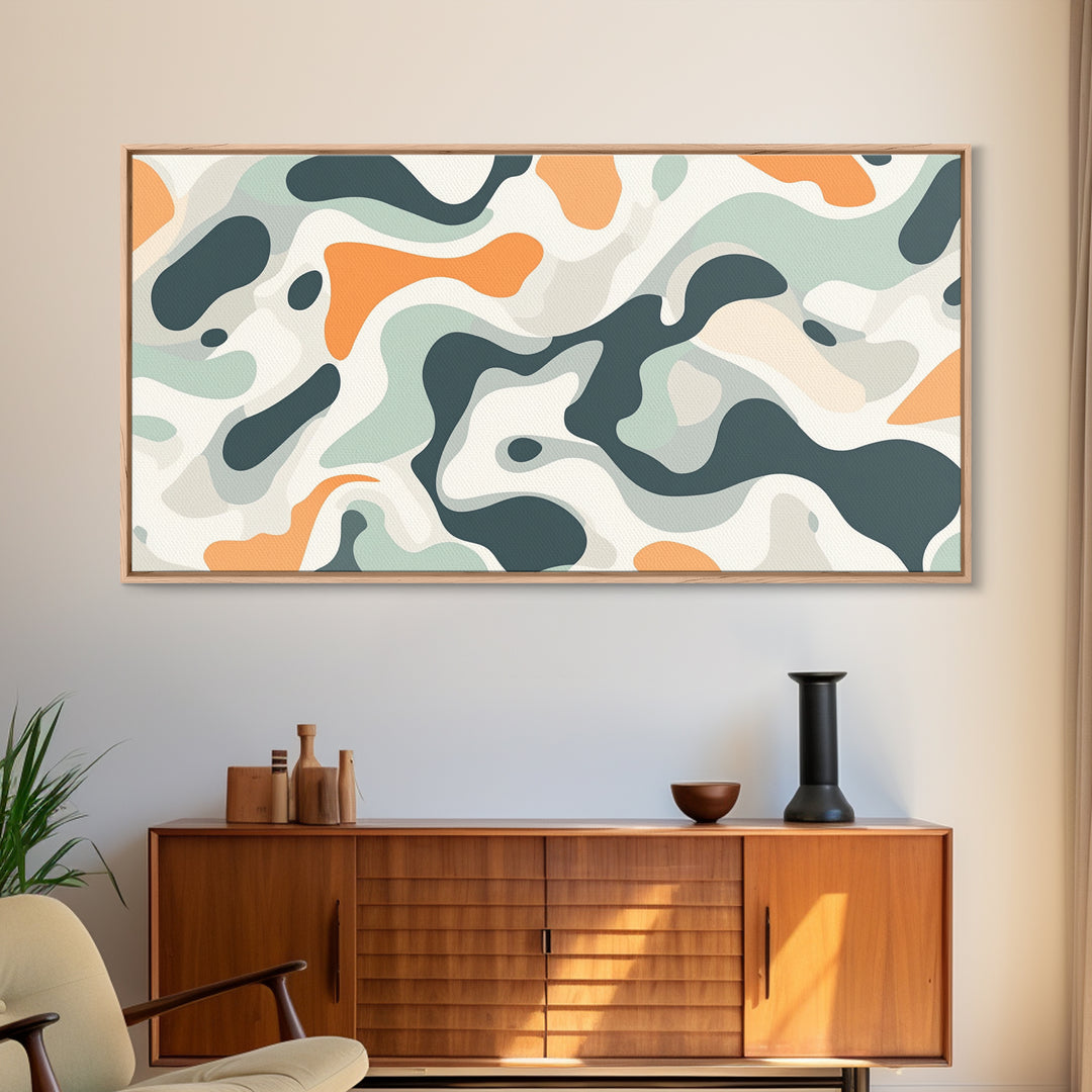 Abstract Camo Pattern Wall Art Framed Canvas Print, Man Cave Decor, Gift For Him, Retro Modern Abstract Art