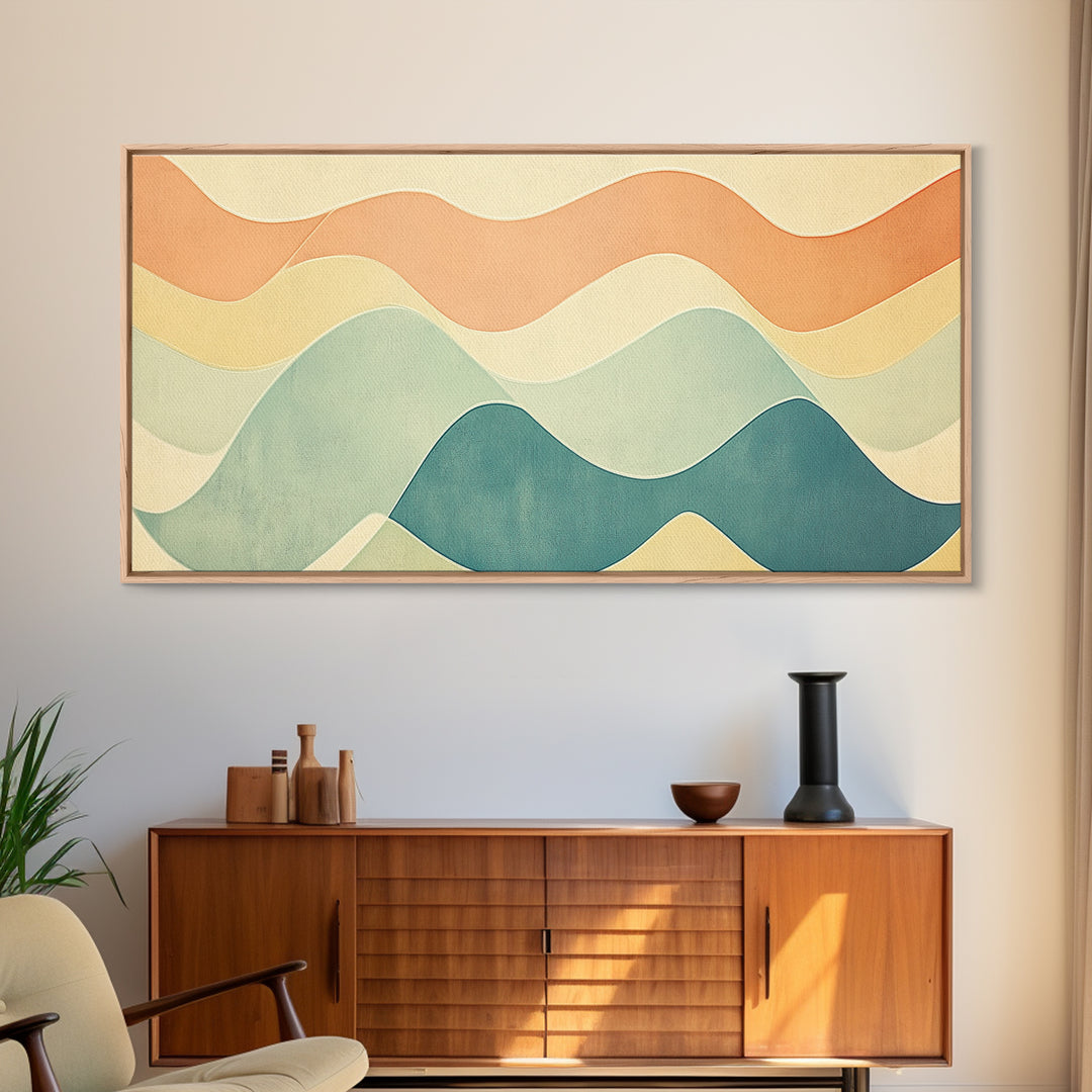 Pastel Abstract Aerial Geometric Giclee Art Print, Large Mid Century Modern Wall Art, Minimalist Decor For Living Room Above SOfa