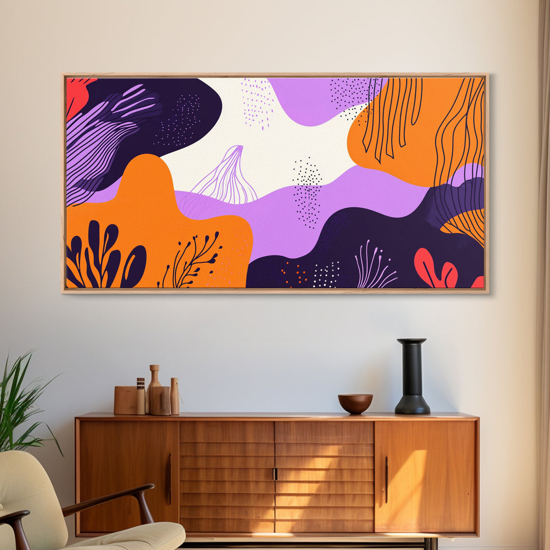 Purple And Orange Preppy Wall Art Framed Canvas Print, Retro 90s Style Wall Art