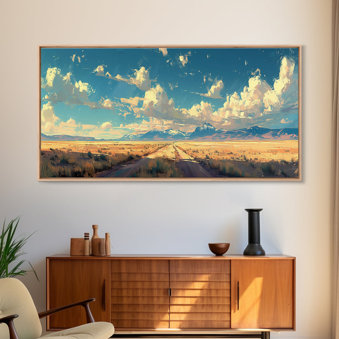 Country Roads Oil Painting Canvas Print, Wood Framed Wall Art, Home Decor, Southwestern Rustic Wall Art, Boho Home Decor