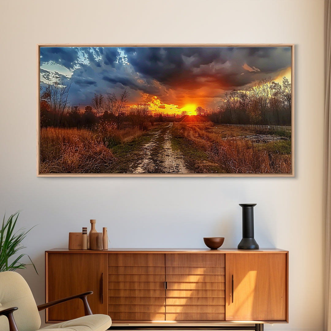 Dirt Roads Framed Canvas Print, Wood Framed Wall Art, Photography Style landscape art, ready to hang wall art home decor