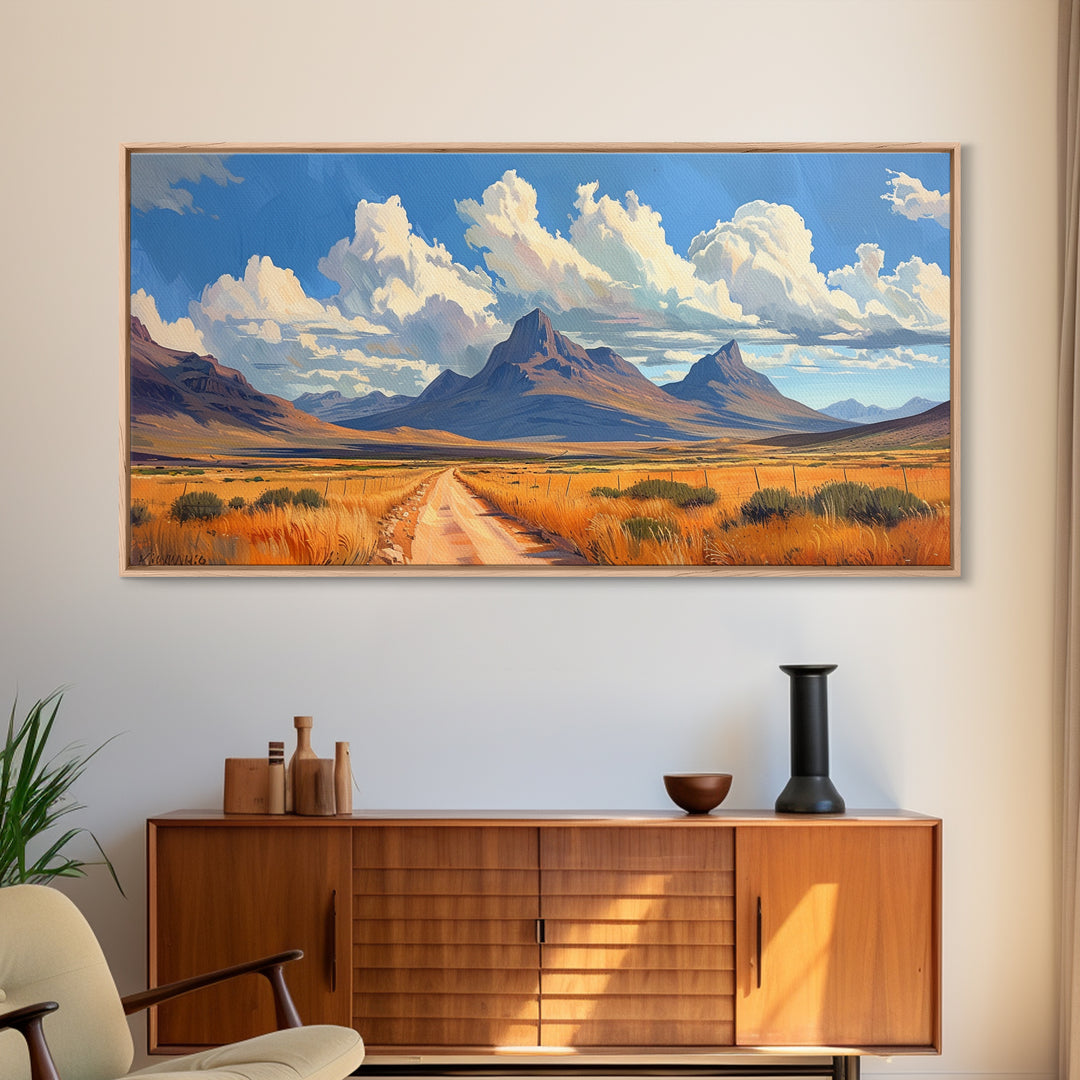 Desert Dirt Roads Framed Canvas Wall Art, Beautiful Arizona Day, Desaturated Wall Art, Rustic Farmhouse Decor, Southwestern Pueblo Art