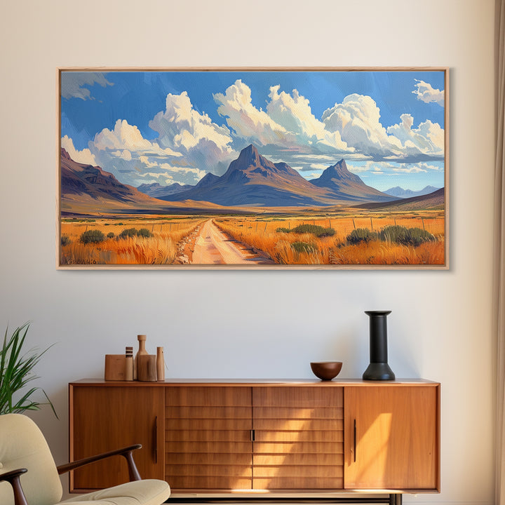 Desert Dirt Roads Framed Canvas Wall Art, Beautiful Arizona Day, Desaturated Wall Art, Rustic Farmhouse Decor, Southwestern Pueblo Art