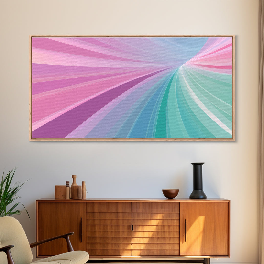 Pastel Highway Framed Canvas Print, Retro Wall Art, Mid-Century Modern Abstract Art
