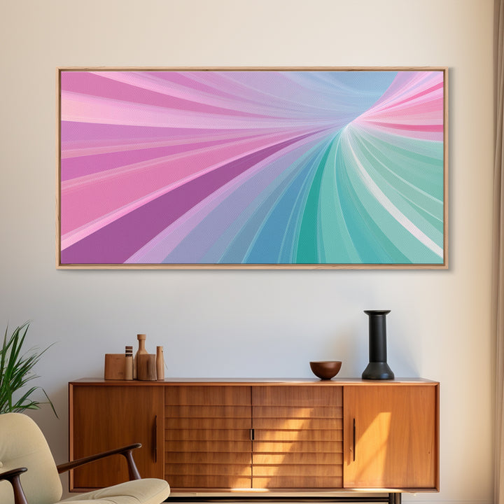 Pastel Highway Framed Canvas Print, Retro Wall Art, Mid-Century Modern Abstract Art