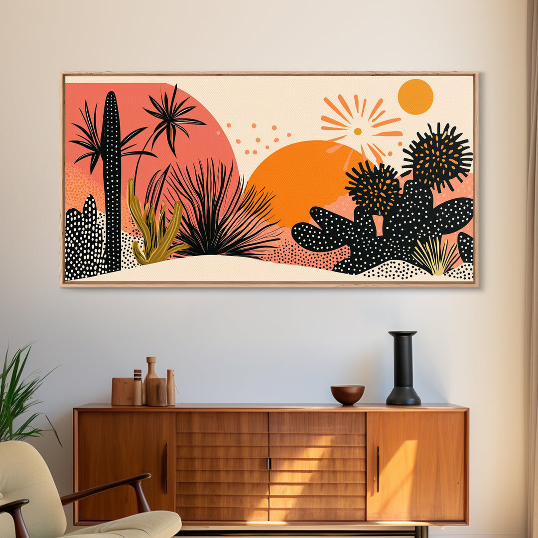 Trendy Desert Abstract Painting Print, Wood Framed Wall Art, Sagauro Cactus Wall Art, Pueblo Abstract Home Decor, Southwestern Art
