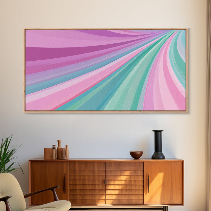Pink Blush and Turquoise Abstract MCM Style Wall Art Framed Canvas Print, Trendy Preppy Wall Decor, Mid-Century Modern Abstract Decor