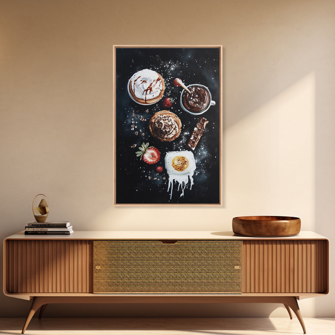 Desserts Wall Art, Kitchen Decor, Bakery Wall Art, Bakery Painting, Wood Framed Canvas Print, Painting of Cupcakes and Coffee