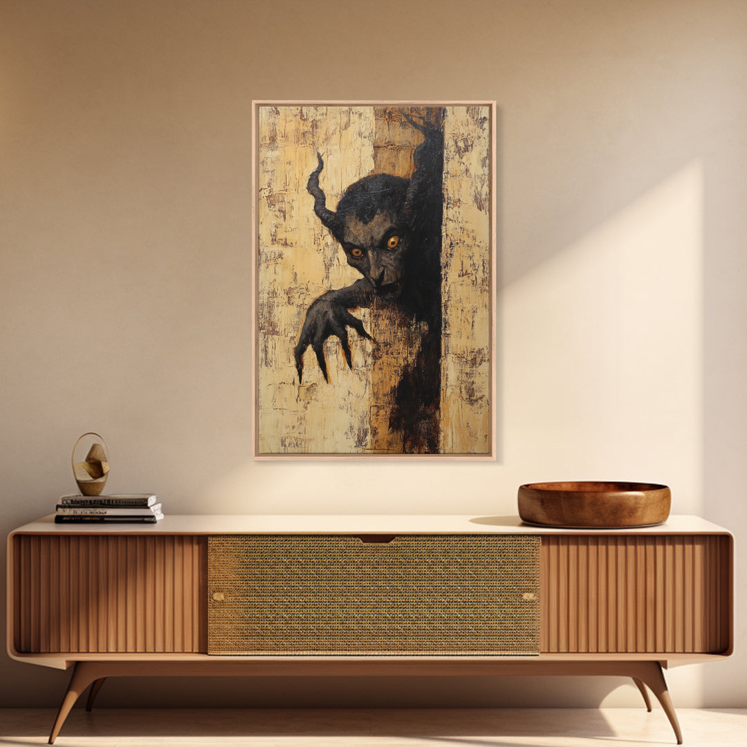 Demon Painting Print, Dark Macabre Wall Art, Original Satyr Painting, Witchy Decor, Wall Art For Witches, Witch Familiar Painting