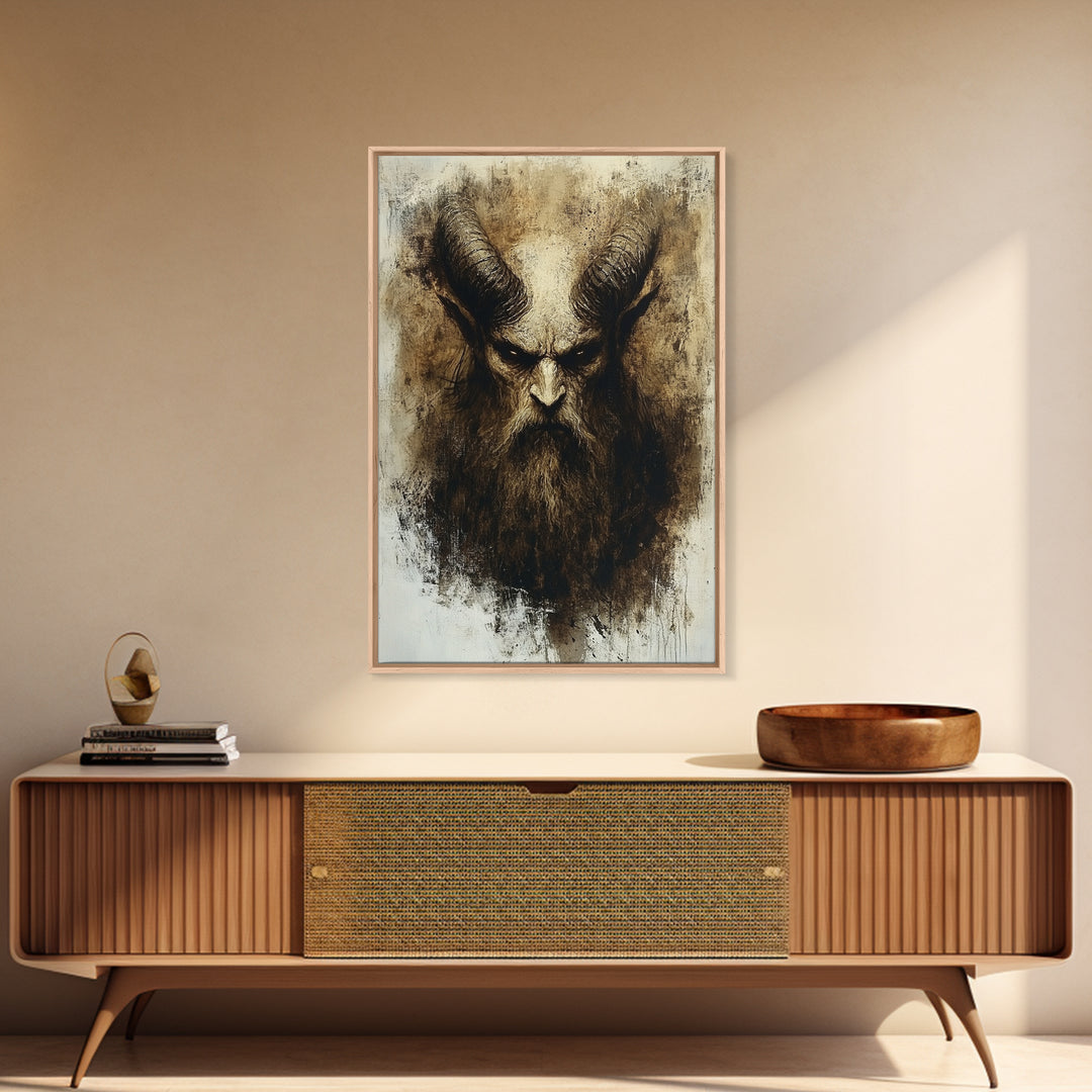 Portrait of a Demon, Framed Canvas Print, Dark Macabre Wall Art