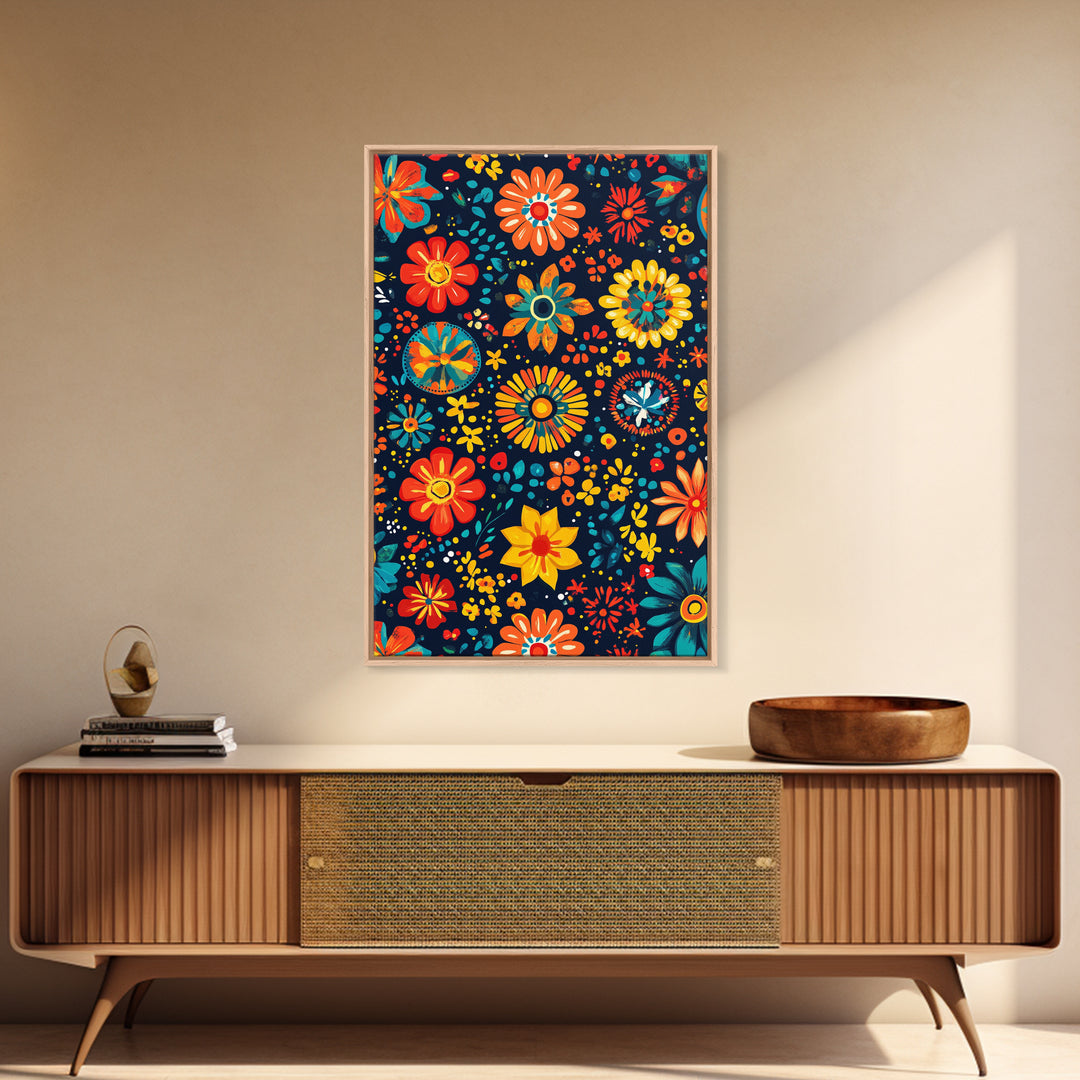Mexican Tile Pattern Wall Art, Framed Canvas Print, Chicano Wall Art, Mexicano Wall Art, Textile Inspired Wall Decor