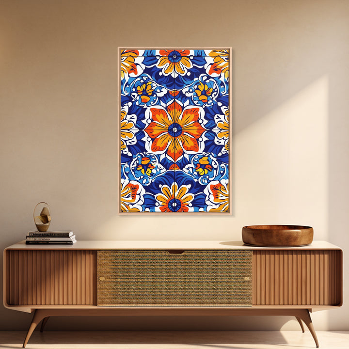 Textile Pattern Wall Art Framed Canvas Print, Home Decor, Mexican Tile Print, Mexicano Pueblo Wall Art