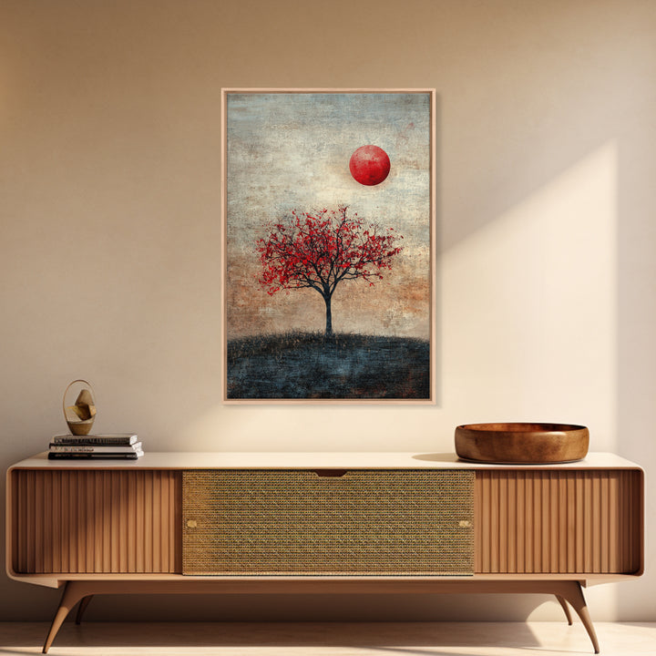 Wabi Sabi Wall Art Framed Canvas Print, Japanese Maple Tree Painting Print, Wabi Sabi Art, Japanese Inspired Wood Block Print Art