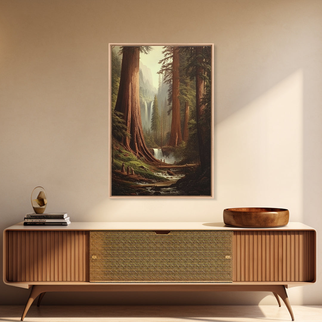 Fantasy Forest Painting Print, Majestic Redwood Trees of Ancient California Fantasy Art, California home Decor, Redwood Trees Painting
