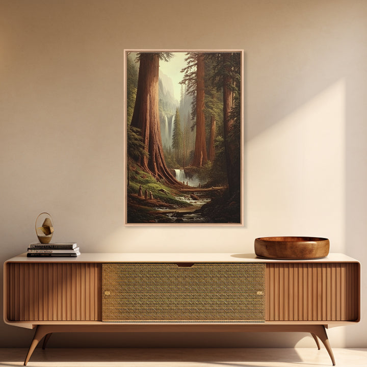 Fantasy Forest Painting Print, Majestic Redwood Trees of Ancient California Fantasy Art, California home Decor, Redwood Trees Painting