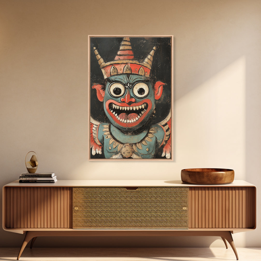 Creepy 19th Century Folk Art Framed Canvas Print, Spooky, Folk Art Painting, Russian Folk Art Home Decor