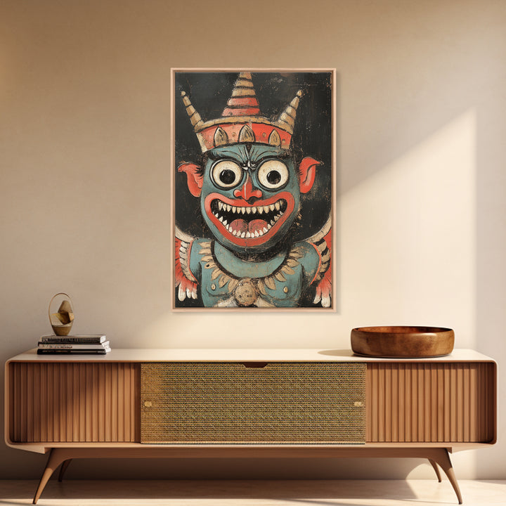 Creepy 19th Century Folk Art Framed Canvas Print, Spooky, Folk Art Painting, Russian Folk Art Home Decor