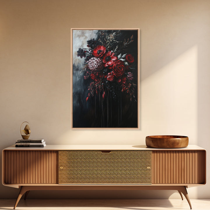 Dark Academia Blood Roses Framed Canvas Print, Halloween Decor, Macabre Art, Macabre Flowers, Halloween Wall Art, Gothic Decor, Dark Home Decor