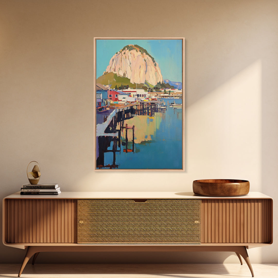 Morro Bay, Framed Canvas Print, Painting Morro Bay California, California Home Decor, Painting of Morro Bay Wall Art Canvas Print