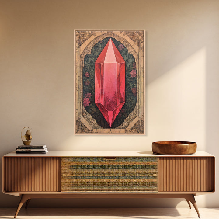 Ruby Painting Print, Framed Canvas Print, Gemstones Wall Art, Precious Stone Painting, Red Gem, Ruby Painting, Antique Minerals Art