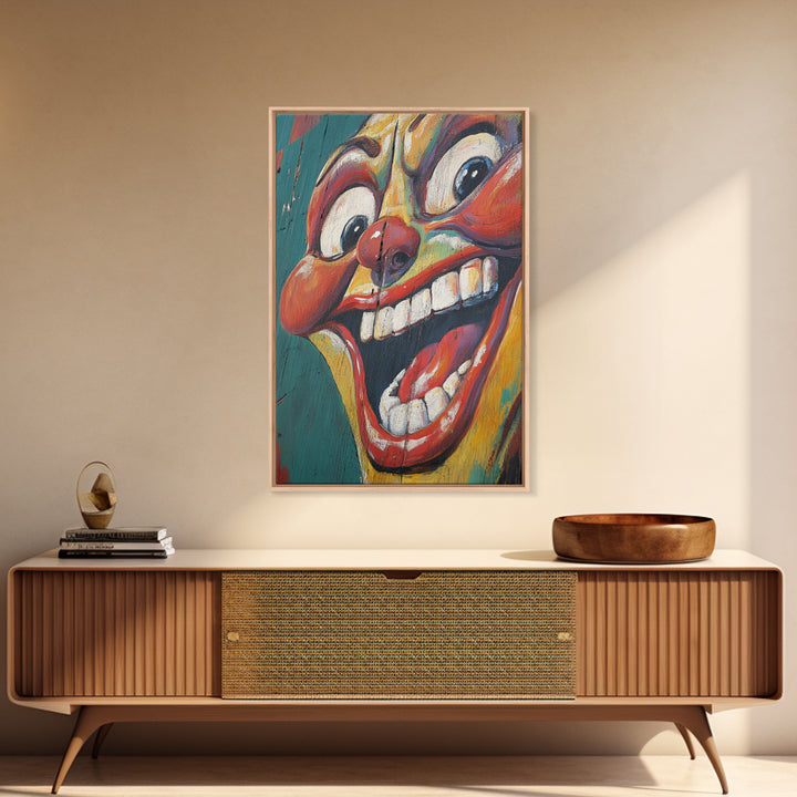 Creepy Clown Wall Art Framed Canvas Print, Wood Framed Wall Art, Retro Home Decor, Halloween Art