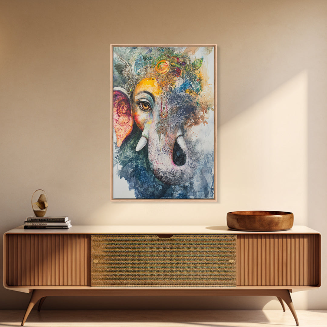 Ganesh Wall Art, Ganesha Painting Print, Framed Canvas Print, Painting of Ganesha, Ganesh Art