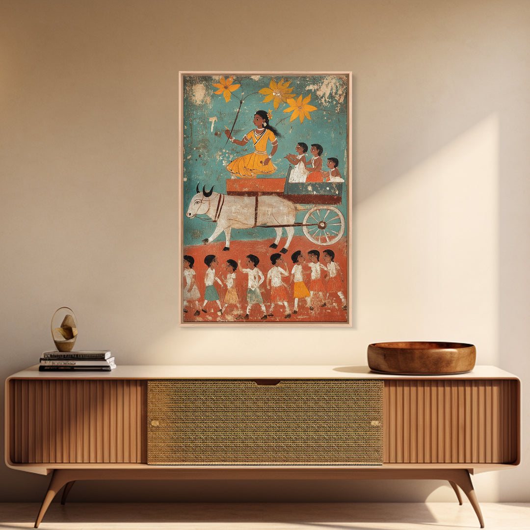 19th Century Folk Art Canvas Print, Rustic Home Decor, Chicano Wall Art, Rustic Farmhouse Painting, Minimalist Decor