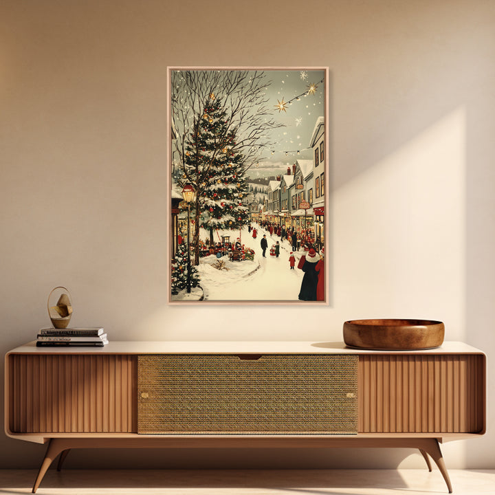 Christmas in Demark Framed Canvas Print, European Christmas Village Wall Art, Snowy Christmas Village Print, Christmas Prints, Xmas Art