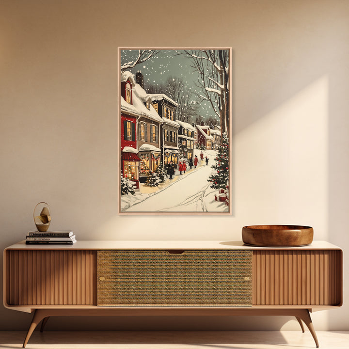 Christmas in Boston Framed Canvas Print, Christmas Village Wall Art, Christmas Prints, Christmas Decor Idea, Christmas Art