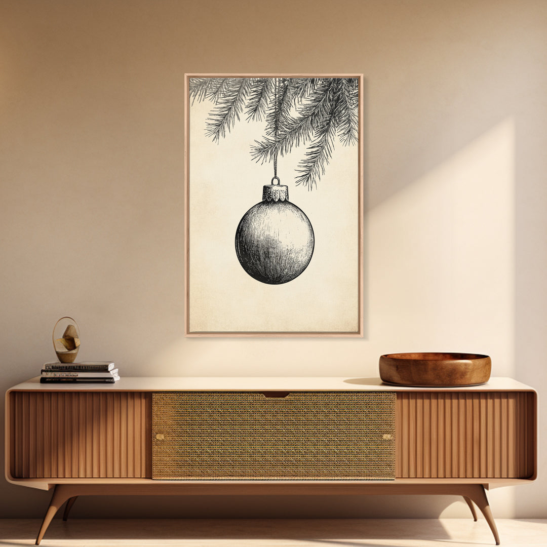 Boho Christmas Ornament Painting Print, Christmas Art, Black and White Art