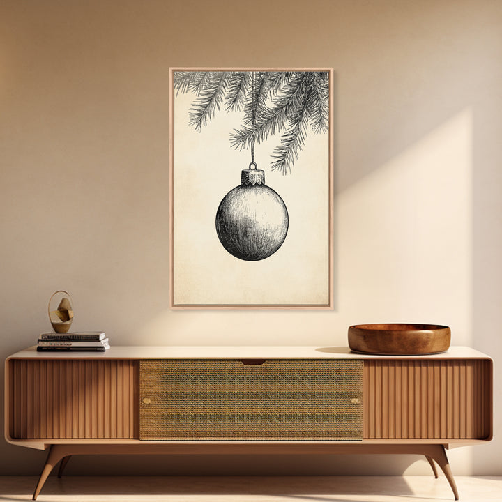 Boho Christmas Ornament Painting Print, Christmas Art, Black and White Art