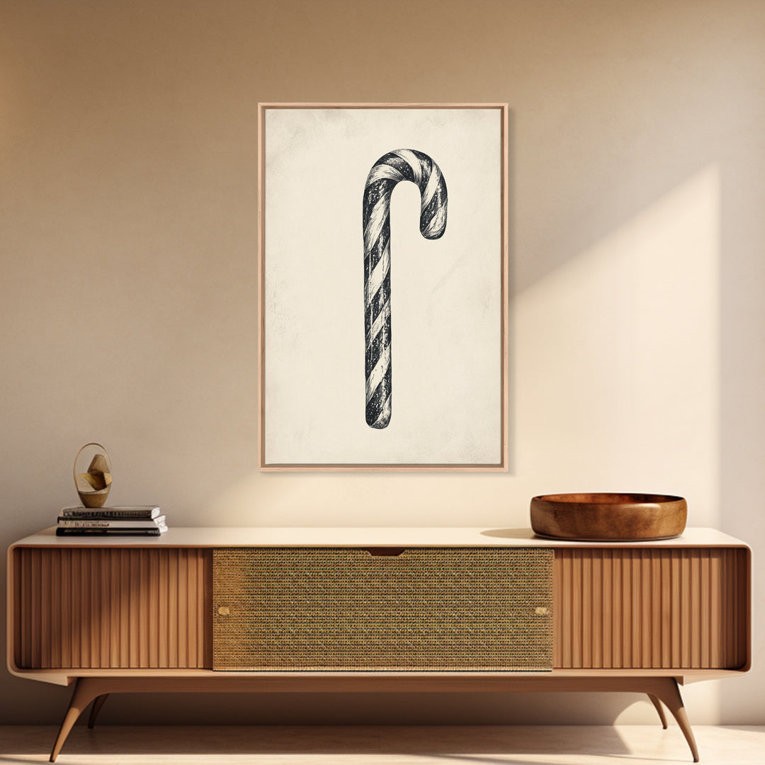 Black and White Candy Cane Sketch, Canvas Print, Christmas Decor, Christmas Painting, Christmas Wall Art