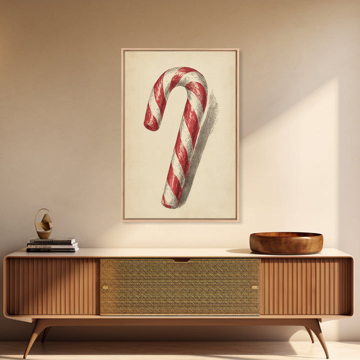Christmas Wall Art - Candy Cane Sketch - Framed Canvas Print - Candy Cane Decor - Christmas Home Decor