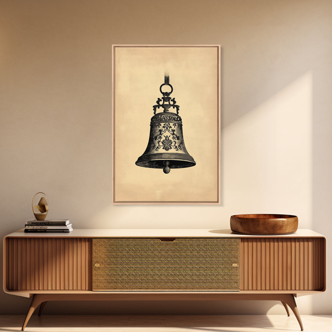 Christmas Bell Painting Print - Wood Framed Wall Art - Christmas Decor - Boho Christmas - Minimalist Christmas