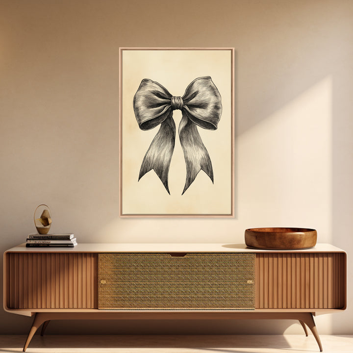 Boho Christmas Bow Canvas Print - Framed Canvas - Minimalist Christmas Art - Boho Christmas Art - Rustic Christmas Art