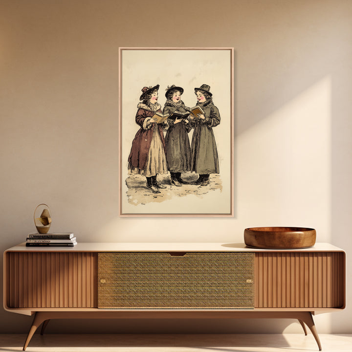 Boho Christmas Carrolers Canvas Print - Framed Canvas - Minimalist Christmas Art - Boho Christmas Art - Rustic Christmas Art