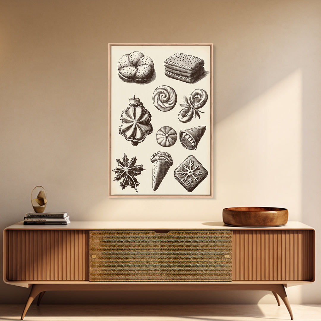 Cute Christmas Cookies Canvas Print - Framed Canvas - Minimalist Christmas Art - Boho Christmas Art - Rustic Christmas Art