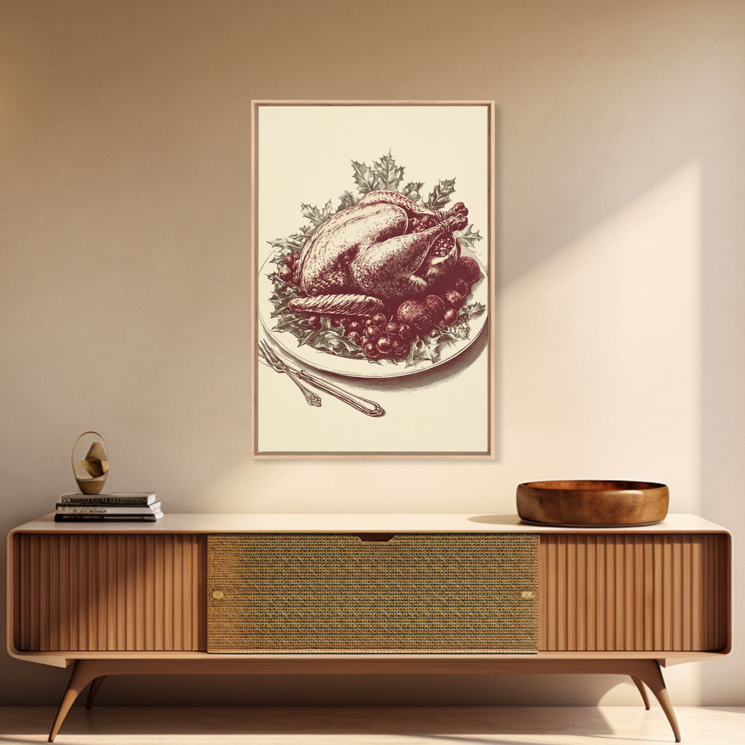 Christmas Turkey Canvas Print - Framed Canvas - Minimalist Christmas Art - Boho Christmas Art - Rustic Christmas Art