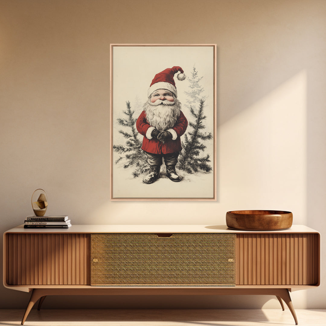 Sketch of Santa Canvas Print - Framed Canvas - Minimalist Christmas Art - Boho Christmas Art - Rustic Christmas Art