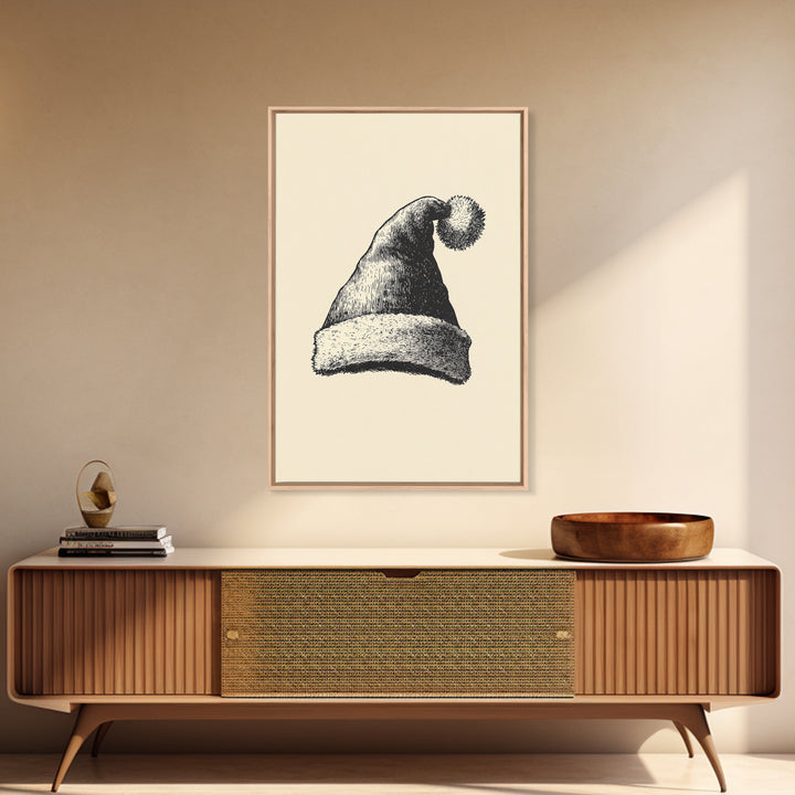 Sketch of Santa's Hat Canvas Print - Framed Canvas - Minimalist Christmas Art - Boho Christmas Art - Rustic Christmas Art