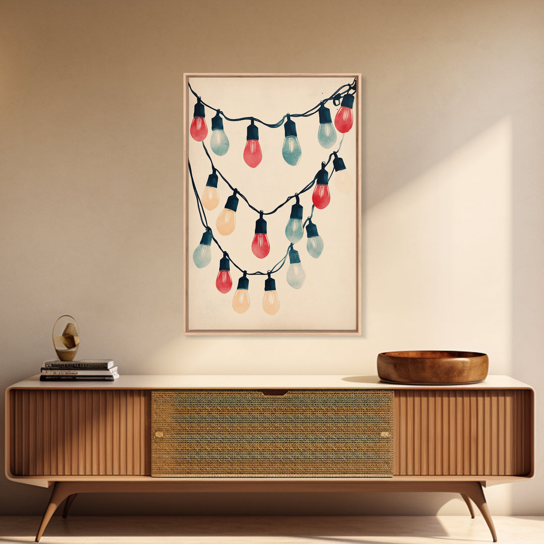 Sketch of Christmas Lights Canvas Print - Framed Canvas - Minimalist Christmas Art - Boho Christmas Art - Rustic Christmas Art