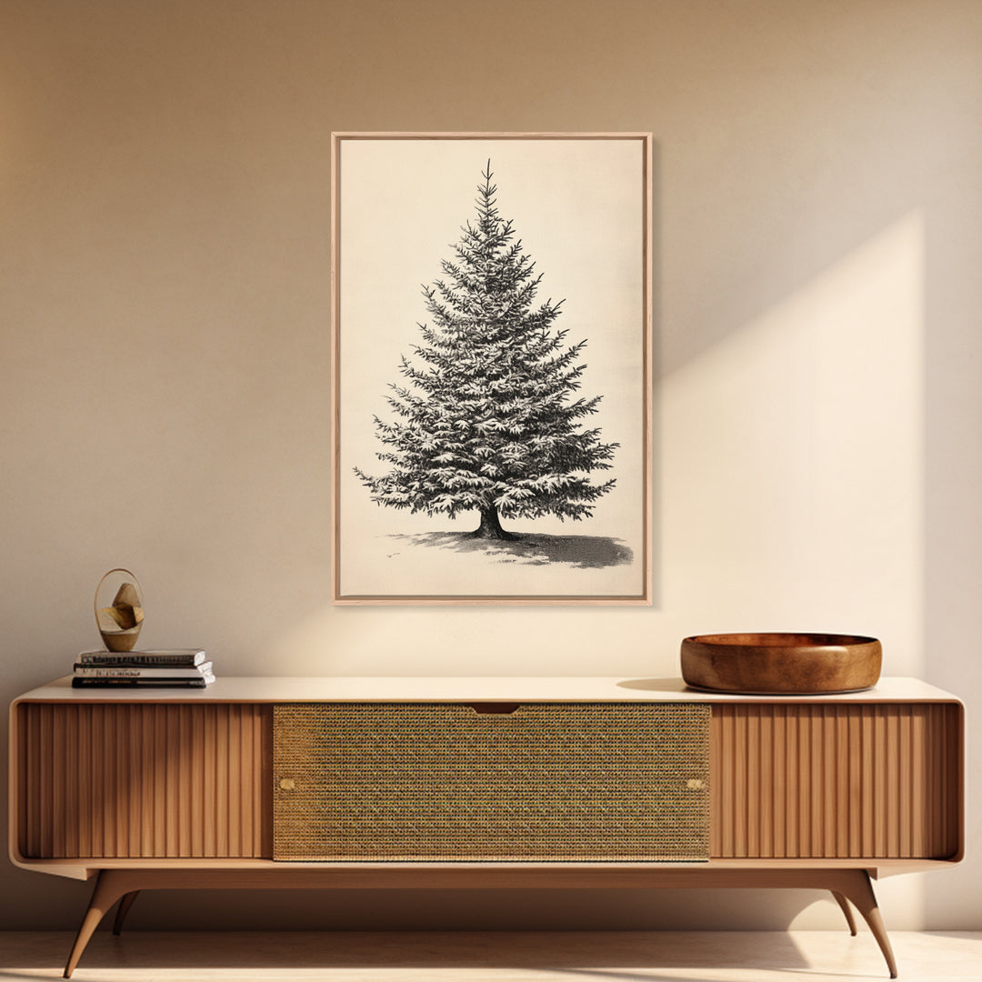 Sketch of a Christmas Tree Canvas Print - Framed Canvas - Minimalist Christmas Art - Boho Christmas Art - Rustic Christmas Art