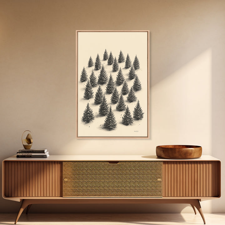 Sketch of a Christmas Tree Farm Canvas Print - Framed Canvas - Minimalist Christmas Art - Boho Christmas Art - Rustic Christmas Art